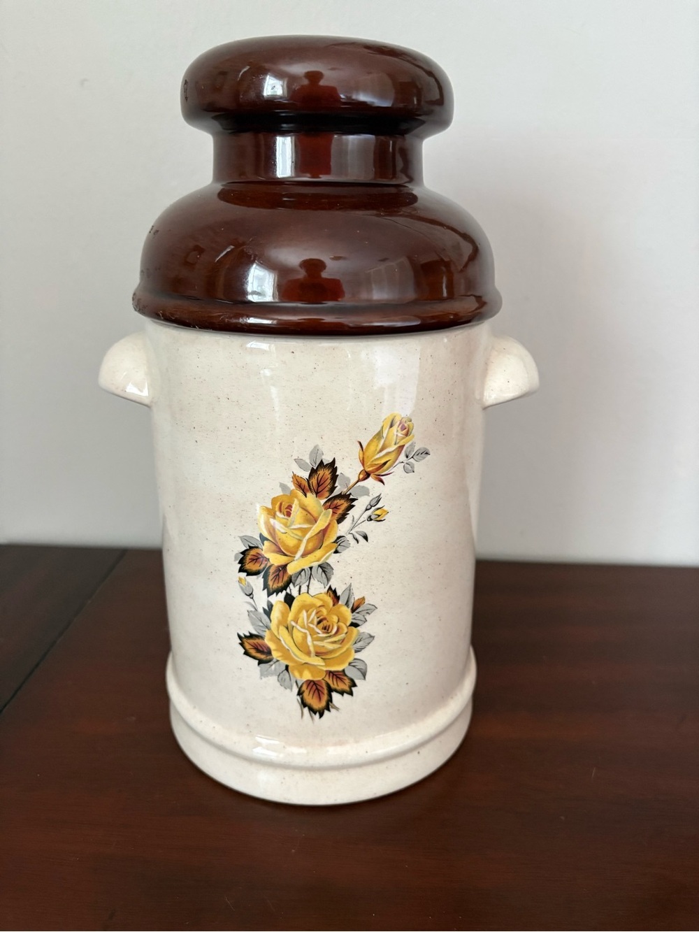 McCoy Milk Style Can Ceramic Pottery Canister 1970’s Two Tone Glazed Floral